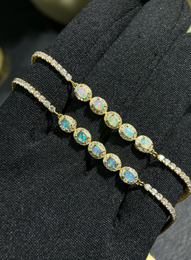 天然白欧泊手链经典大方火彩绚丽上手效果好价格实惠 925银镶嵌