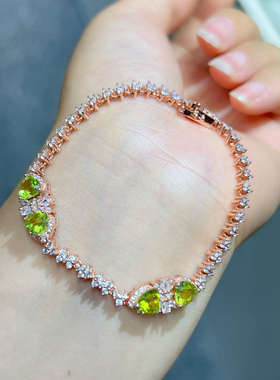 特惠 天然橄榄石手链925银精工镶奶奶绿色透辉石手链 石6mm