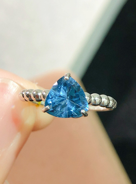 榜首珠宝新款伦敦蓝托帕石戒指女 蓝色宝石银镀18K金镶嵌8MM
