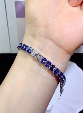 正品天然鸽血红红宝石手链蓝宝石手链满圈镶嵌高贵大气时尚3*5mm