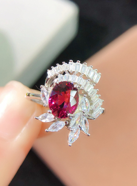 大克拉天然宝石戒指红紫牙乌戴妃太阳花经典款S925纯银镀18K金女