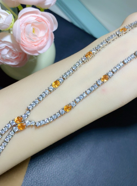 天然芬达石榴石项链女款925银镀18K金镶嵌时尚百搭送女友闺蜜礼物