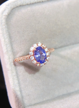 天然坦桑石戒指925银戒指坦桑石蓝色切面净体火彩好蓝宝石戒指