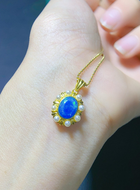 炫彩蓝欧泊吊坠，绝美显白主石7*9mm，S925银精工镶嵌