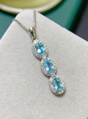 天然磷灰石吊坠 清新自然超豪华超大气款式 4*6mm 925银镀白金色