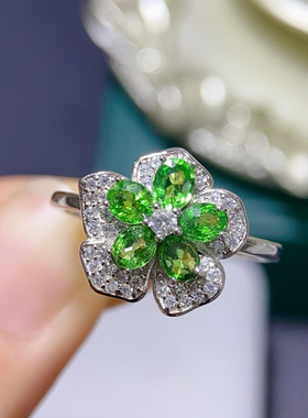 彩宝轻奢花朵戒指女ins镶嵌满钻冷淡风时尚个性天然沙弗来戒指