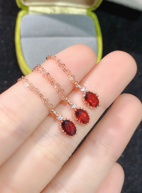 天然红石榴石吊坠 s925纯银镶嵌 全净体石榴石女人石主石4*6mm