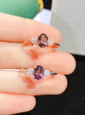 天然缅甸尖晶石戒指 裸石尺寸5*7mm，925纯银电镀18K金镶嵌