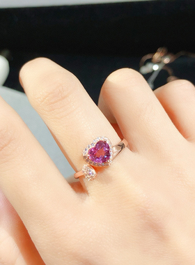 天然缅甸尖晶石戒指 裸石尺寸6*7mm，925纯银电镀18K金镶嵌