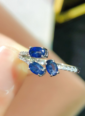 s925纯银镶嵌蓝宝石椭圆3*5mm  斯里兰卡蓝宝石皇家蓝简约ins小众