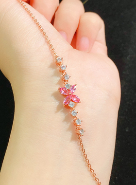 粉蓝宝马眼手链帕帕拉恰s925纯银镶天然宝石甜美风闺蜜手链精致