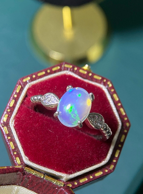 纯天然超美欧泊戒指 手工精心选料晶体好925银精工镶嵌，主石7*9