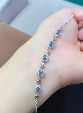 天然斯里兰卡蓝宝石手链 S925银精工镶嵌主石尺寸3*4mm