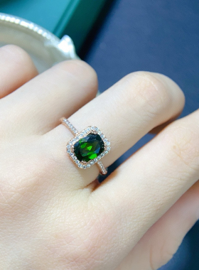 轻奢小众设计天然透辉石戒指s925纯银精镶上手巨显白高级感满满