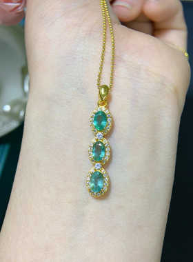 项链女新款流行多子多福天然祖母绿吊坠时尚OL日韩森系项饰锁骨链