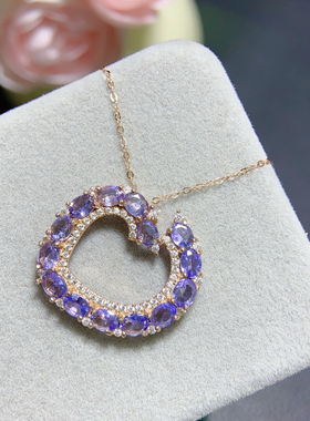 精品天然坦桑石吊坠 石3*4mm特惠清新可爱甜甜圈吊坠925银镀金