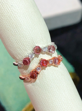 轻奢大气3mm天然碧玺排戒女戒S925纯银镶嵌颜色红超美秒