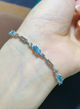 爆款天然磷灰石手链 主石4*6mm特惠 精工925银镀金镶嵌