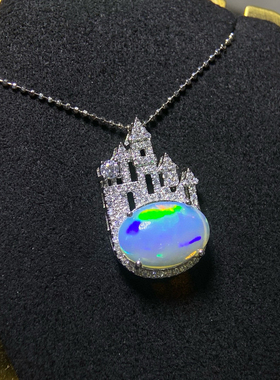 纯天然超美欧泊吊坠925银精工镶嵌主石9*13mm 天然欧泊支持检测