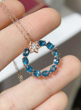 纯天然伦敦蓝托帕石吊坠高净度满火彩925纯银精工镶嵌3*4mm