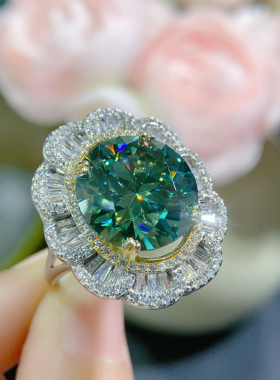 10克拉超大莫桑钻花朵镶满钻女戒欧美流行饰品礼物高颜值戒指