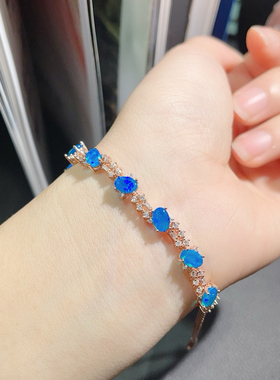 欧泊 澳洲欧泊原石手链 s925银镶嵌欧珀钻石 欧珀手链主石4*6mm