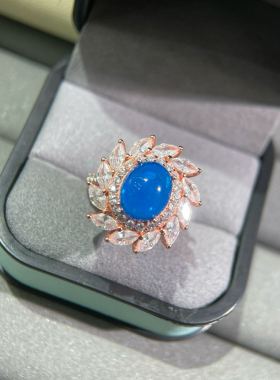 超美天然蓝欧泊吊坠戒指925银镶嵌日韩时尚款炫彩白欧泊情人节