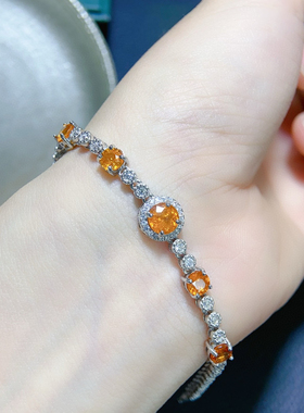 首饰女925纯银镶嵌天然芬达石榴石手链ins小众设计彩色宝石