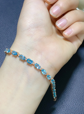 S925银镶天然磷灰石手链 主石6*4M M小清新宝石手链