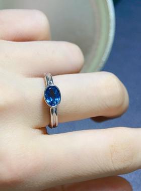 天然蓝托帕石戒指925银K金工艺精工镶嵌主石5*7mm