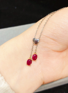 龙年五月新 MM个性时尚红宝石项链女银镀18K金 天然彩宝锁骨链