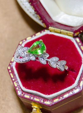 天然沙弗来戒指银镶奶奶绿色透辉银电镀白金4*6mm特惠