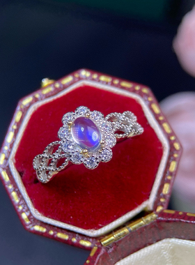 天然月光石戒指女款简约银托开口日韩潮人时尚水晶饰品礼物