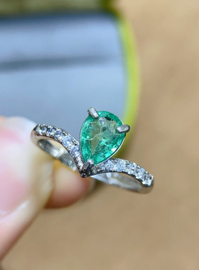 精品天然祖母绿戒指 主石5*7mm特惠小清新奶奶绿戒指