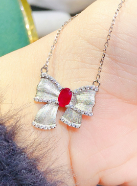 超显白天然红宝石复古气质鸽子血项链锁骨链脖子简约高级优雅礼物