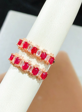 天然鸽血红红宝石戒指S925银精工镶嵌电镀18k玫瑰金色 主石3*4mm