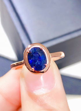 天然斯里兰卡蓝宝石戒指几乎 全净体爆闪火彩925银精工镶嵌6*8mm