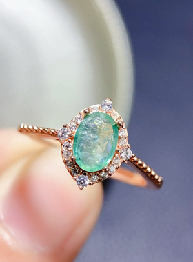 纯天然哥伦比亚祖母绿戒指主石尺寸约5*7mm925纯银精工镶嵌