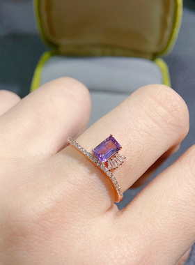 原创 超美公主方天然乌拉圭紫水晶公主戒指 s925纯银镶嵌 可调节