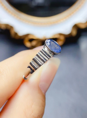 银饰天然蓝宝石戒指空托活口宽戒臂欧美气质网红包镶戒托女椭圆