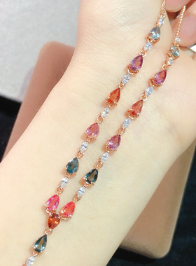 多克拉天然尖晶石宝石项链 银镀18K玫瑰金镶嵌钻石彩色宝石