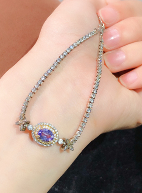 银饰手链天然坦桑石椭圆形5*7mm精工镀金时尚潮流网红日韩女款