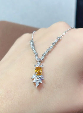 欧美黄色黄蓝宝项链轻奢镶钻重工项链气质婚礼宴会生日礼物超闪