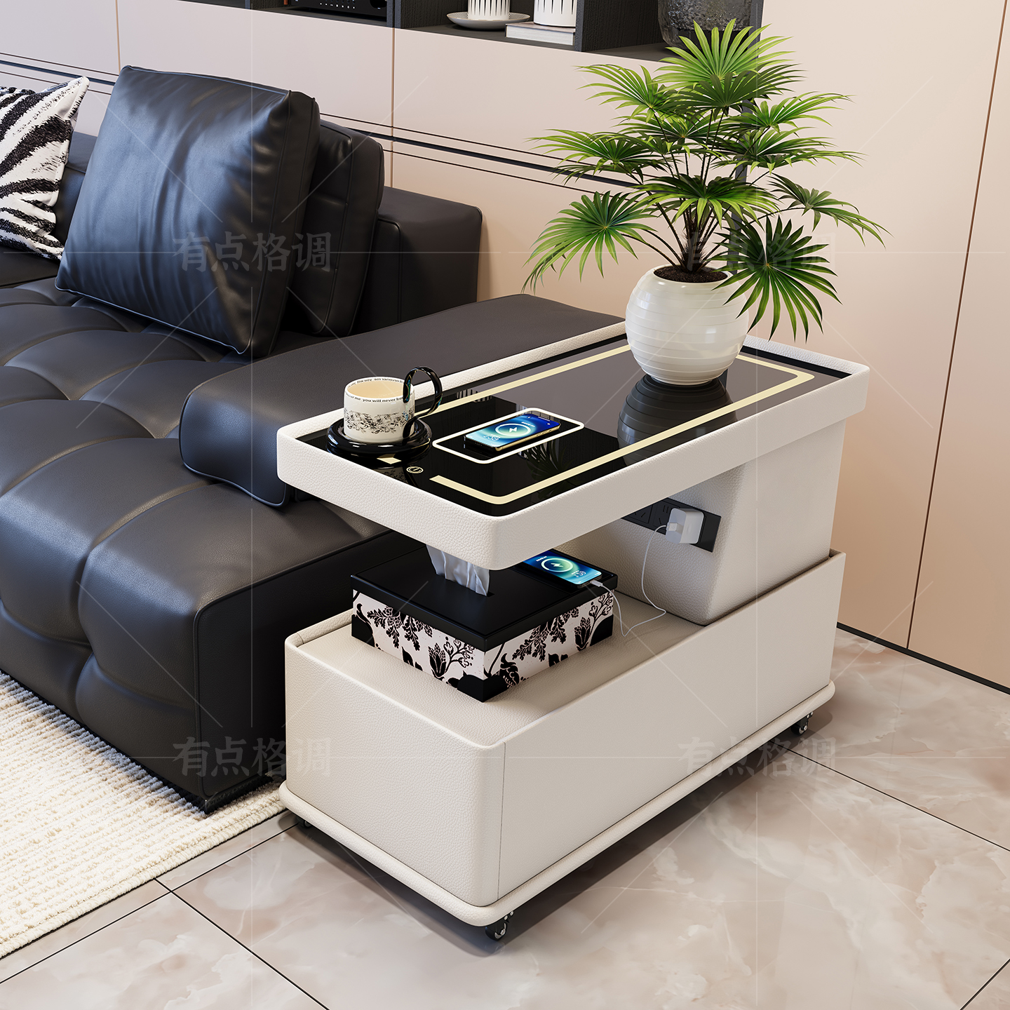 可移动边柜小户型现代简约茶几轻奢客厅意式极简新款沙发边几推车 - 图1