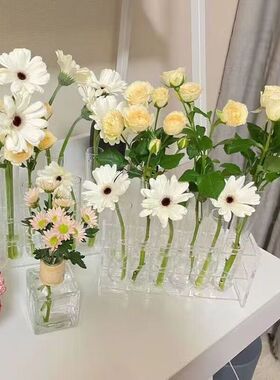 ins玻璃试管花瓶木架花艺水培插花瓶客厅办公室桌面装饰创意摆件