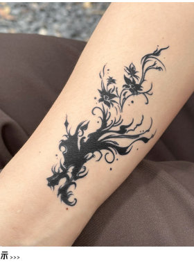 太阳蝴蝶手臂大腿图案草本果汁纹身贴纸防水防搓不反光持久维持
