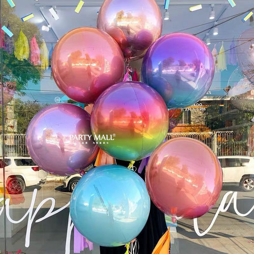 进口4d渐变色魔法球四面立体圆形幻彩彩虹色生日柜台装饰铝箔气球 - 图0