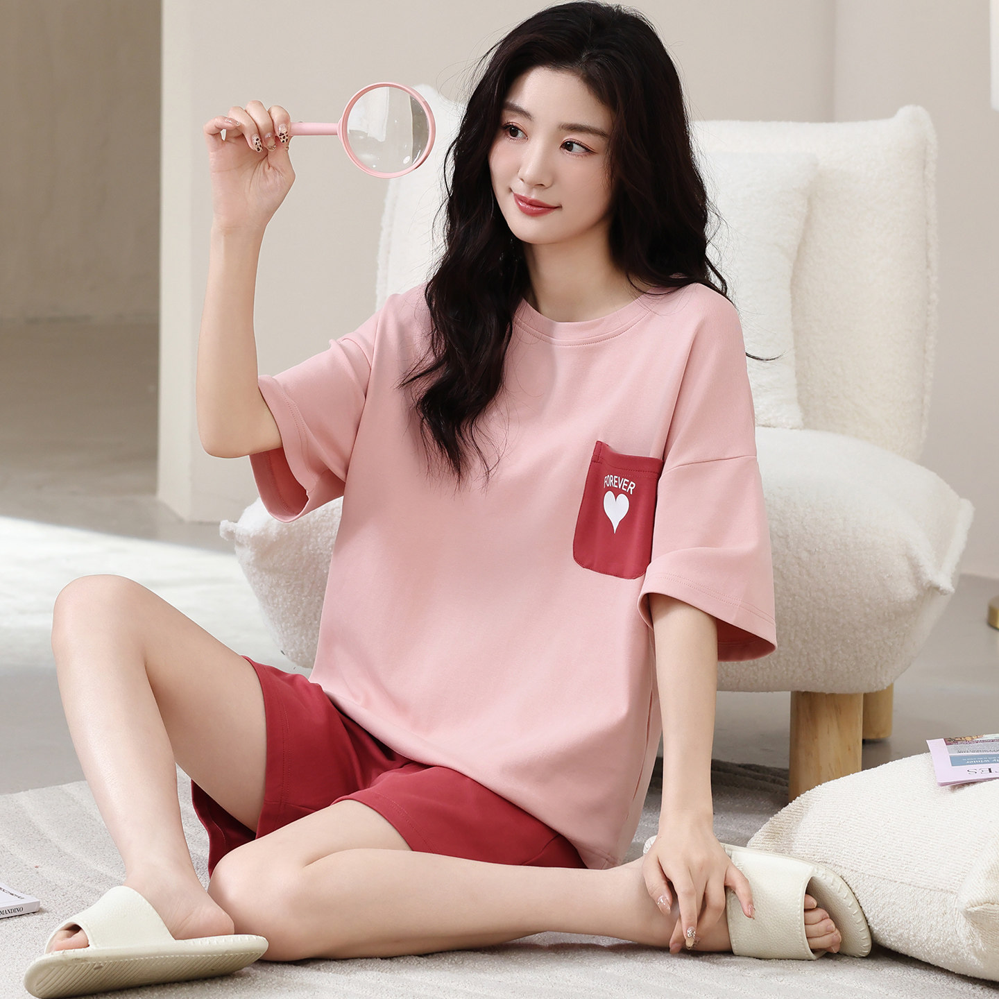 【凉感】莫代尔睡衣女夏季2025年薄款短袖短裤大码加肥圆领居家服,淘宝优惠券,粉丝福利购,淘宝优惠卷