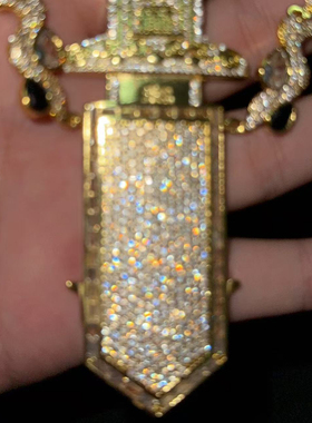 连麻同款嘻哈满钻桃木剑铜镶锆石一体链剑可拆卸嘻哈饰品