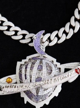 BLITZBOYSakee3300同款星月吊坠满钻项链混镶t方锆石高端嘻哈吊坠